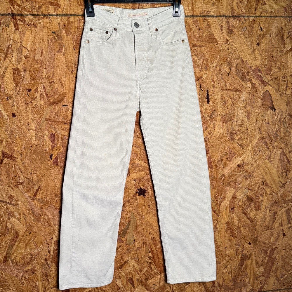 Levi's Ivory Corduroy Ribcage Straight Pants Casual Basics Plain Cotton Women 24